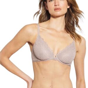 Soma Plunge Unlined Bra with Lace in silver taupe, size 40DD